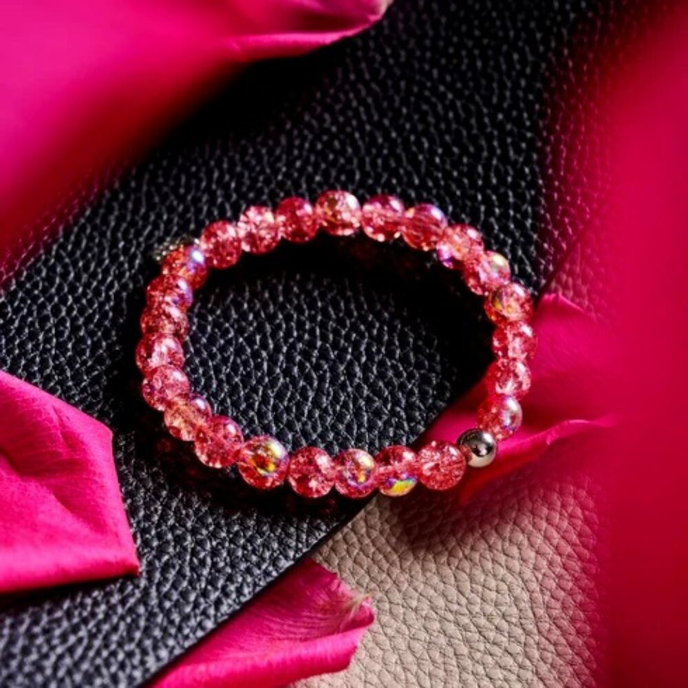.925 Sterling Silver x Magenta Meringue Bubble Glass Bracelet